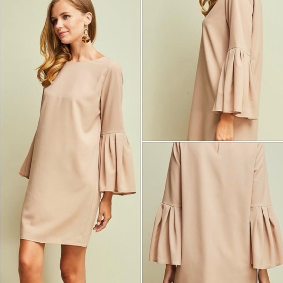 Dresses & Skirts - Elegant Tan Bell Sleeve Dress
